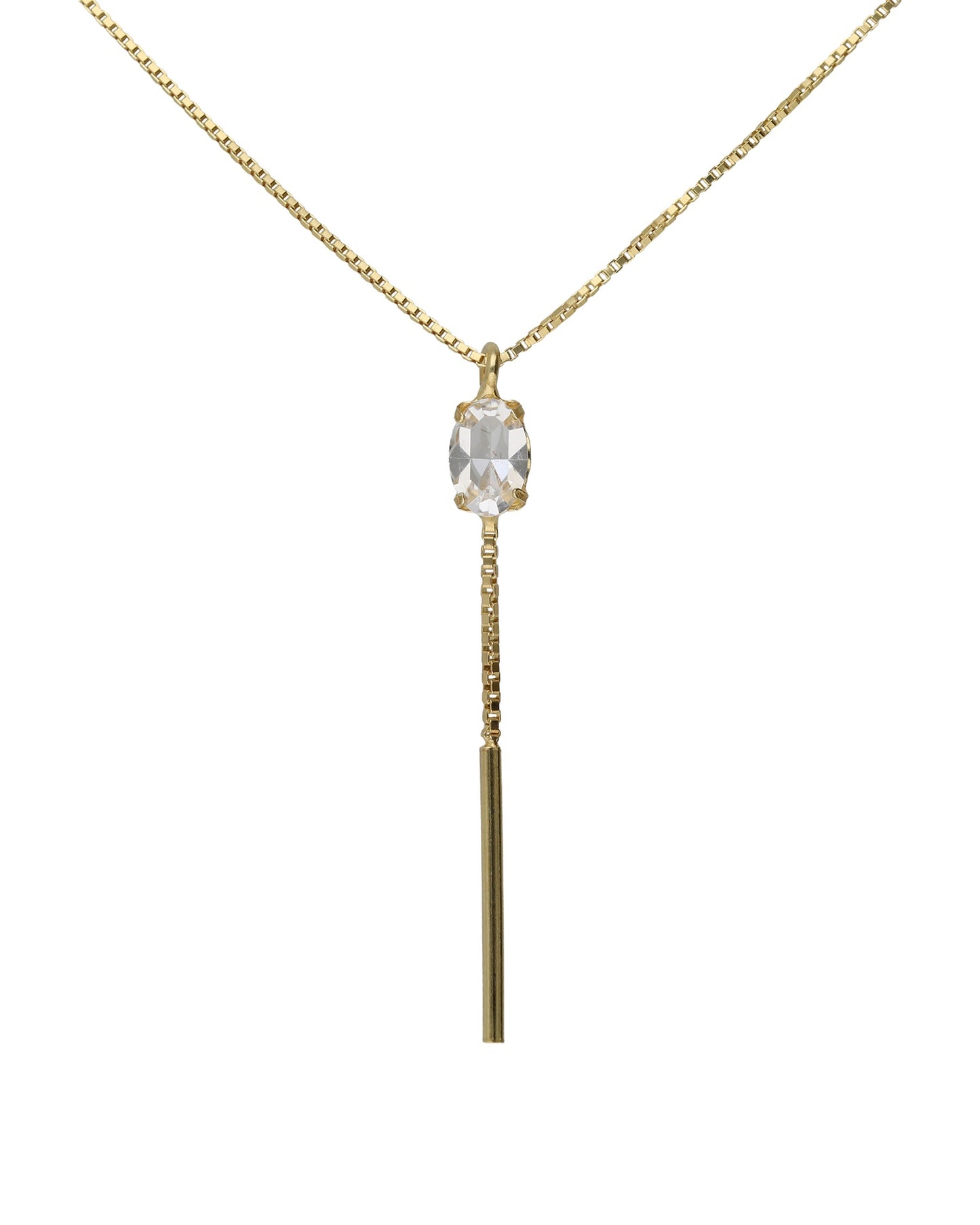 Collar largo oval Lieve con cristal blanco en Plata