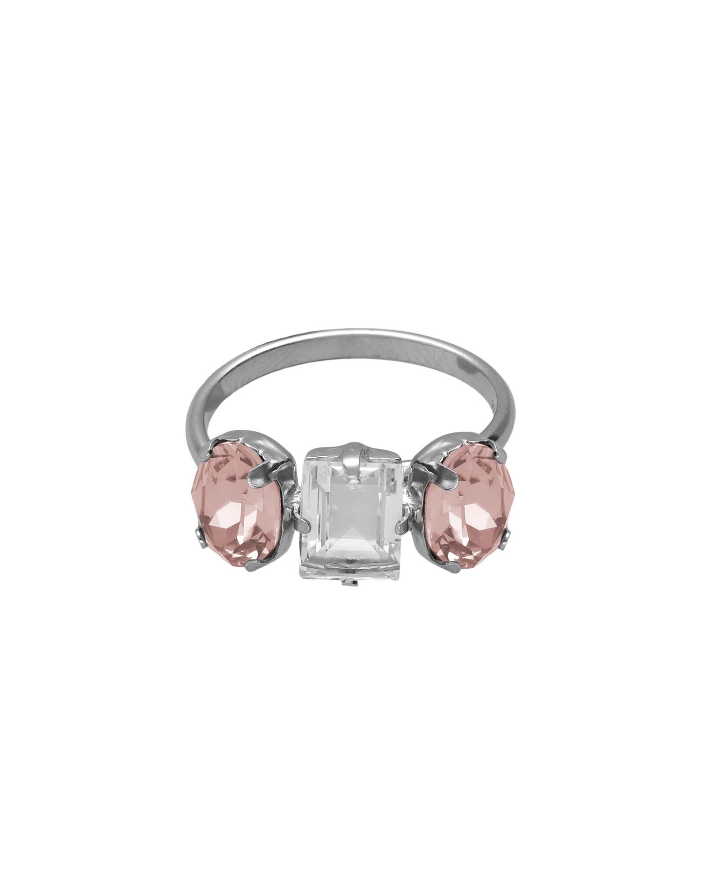 Anillo ajustable oval Ombra con cristal en Plata baño Rodio