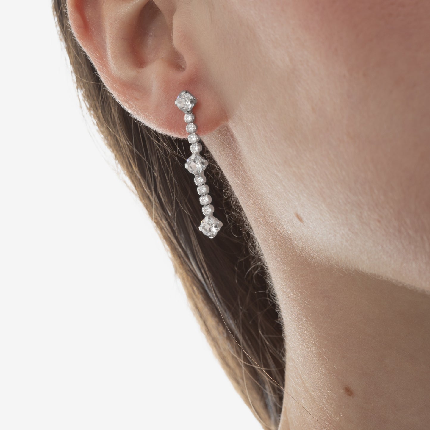 Pendientes largos Halo cristales riviere en Plata