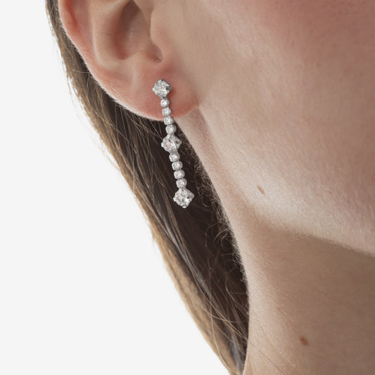 Pendientes largos Halo cristales riviere en Plata