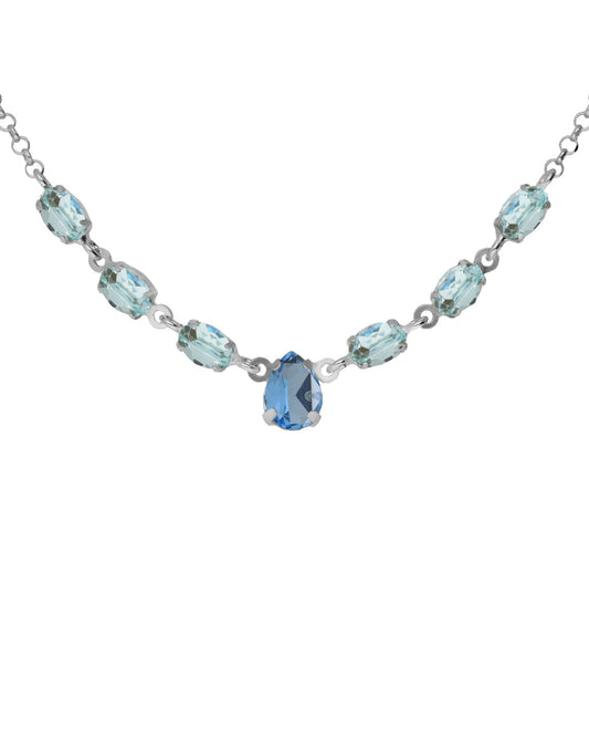 Collar corto Eau con cristal azul en Plata baño Rodio