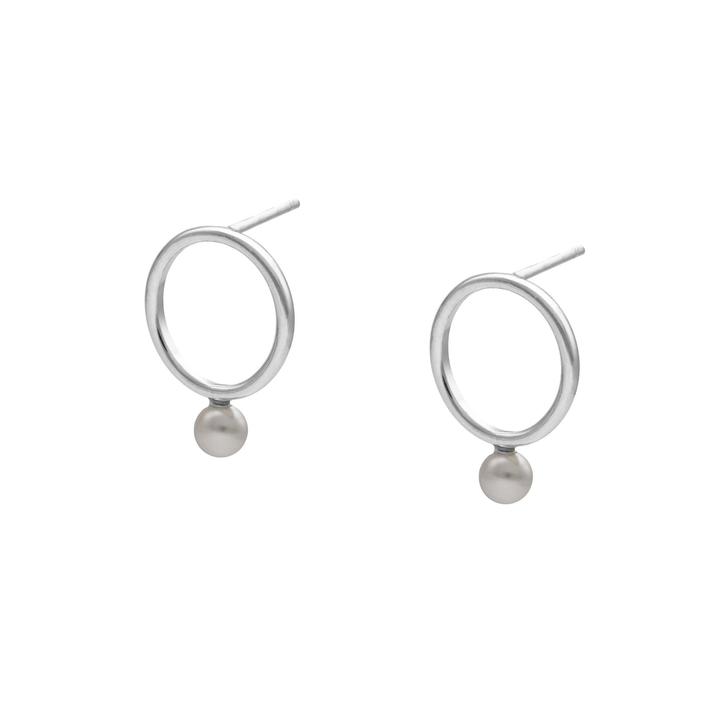 Pendientes cortos Perlite círculo perla en Plata
