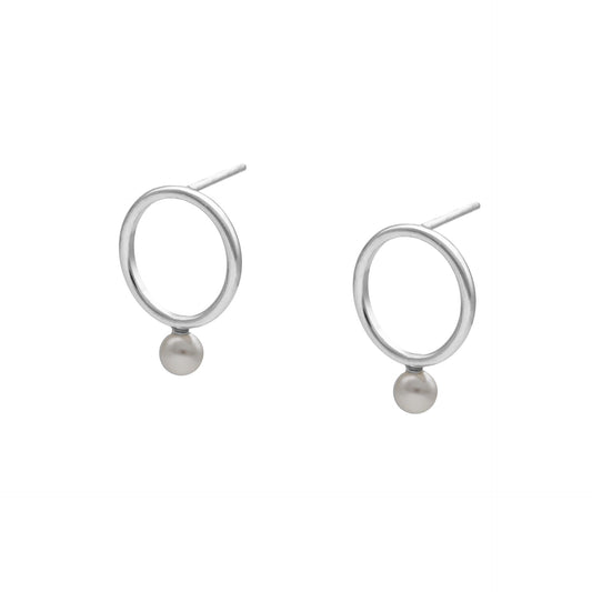Pendientes cortos Perlite círculo perla en Plata