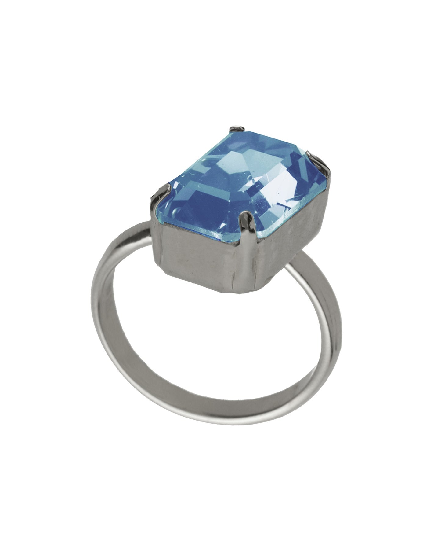 Anillo ajustable rectángulo Borea con cristal en Plata baño Rodio