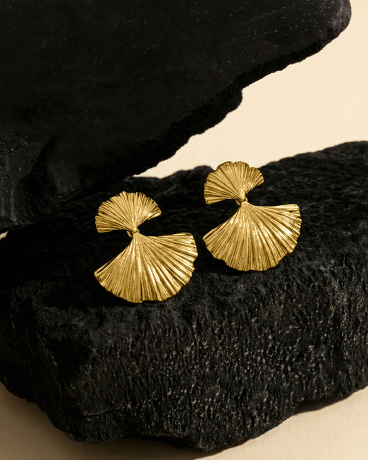Pendientes corto Eau abanico doble en Plata