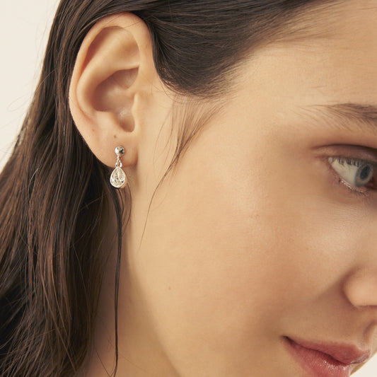 Pendientes cortos Essential lágrima cristal en Plata baño rodio