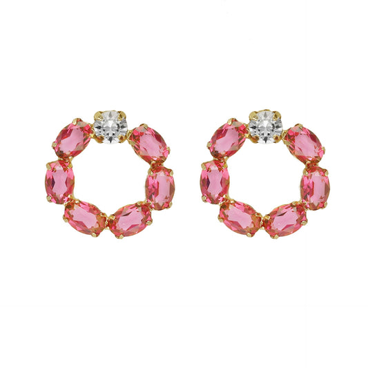 Pendientes cortos Harmony círculo cristal en Plata baño Oro