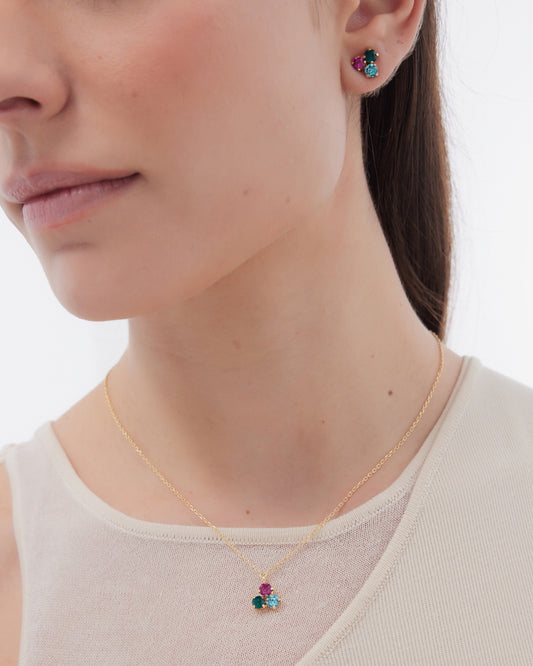 Collar corto Azure con cristal multicolor en Plata baño Oro