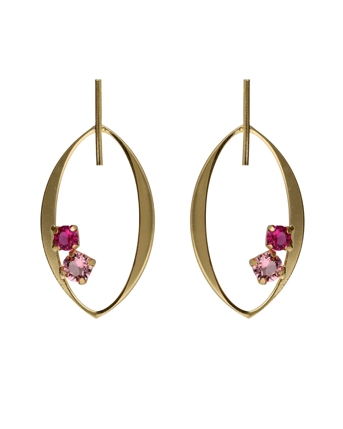 Pendientes largos Alpina con cristales rosas en Plata baño Oro