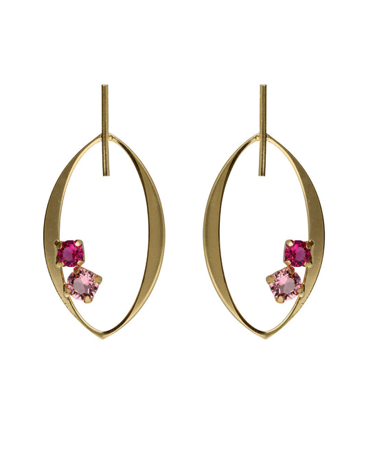 Pendientes largos Alpina con cristales rosas en Plata baño Oro