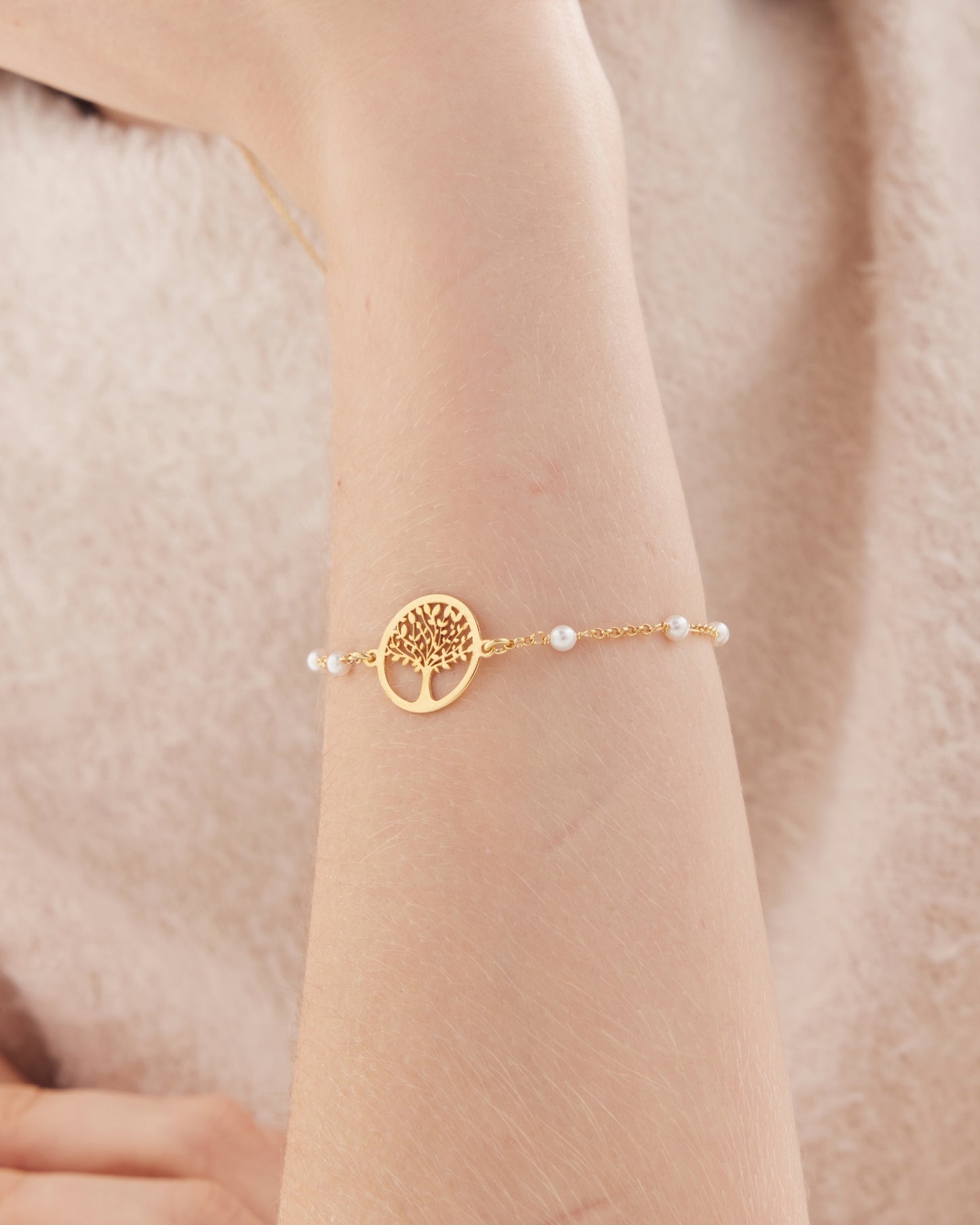 Pulsera árbol de la vida Sera con perla en Plata baño Oro