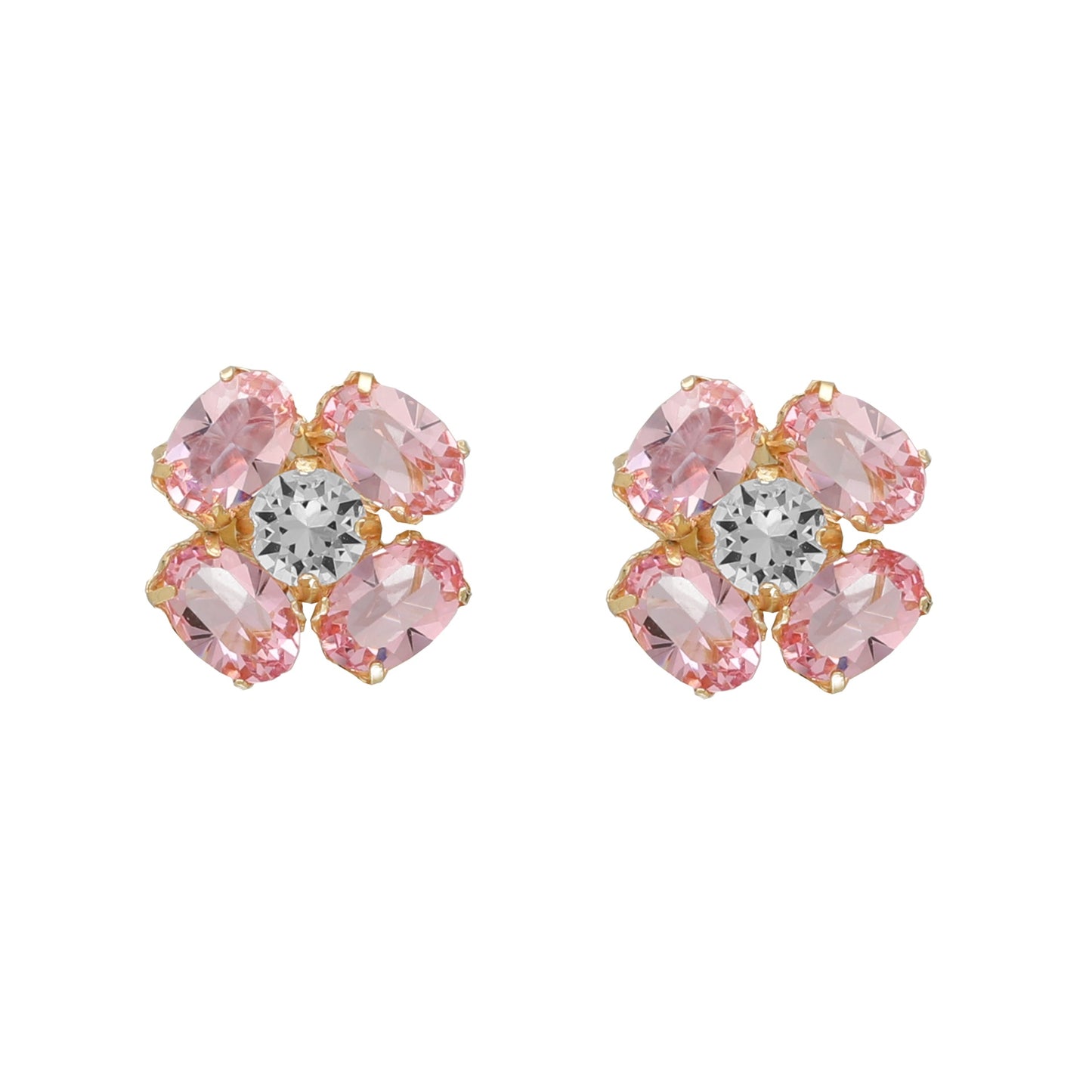 Pendientes botón flor God Morgen con cristal en Plata baño Oro