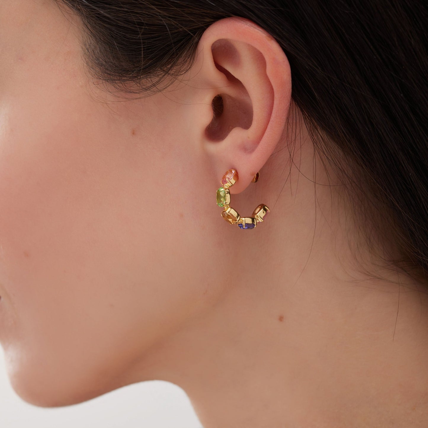 Pendientes aro 20mm God Morgen con cristal en Plata baño Oro