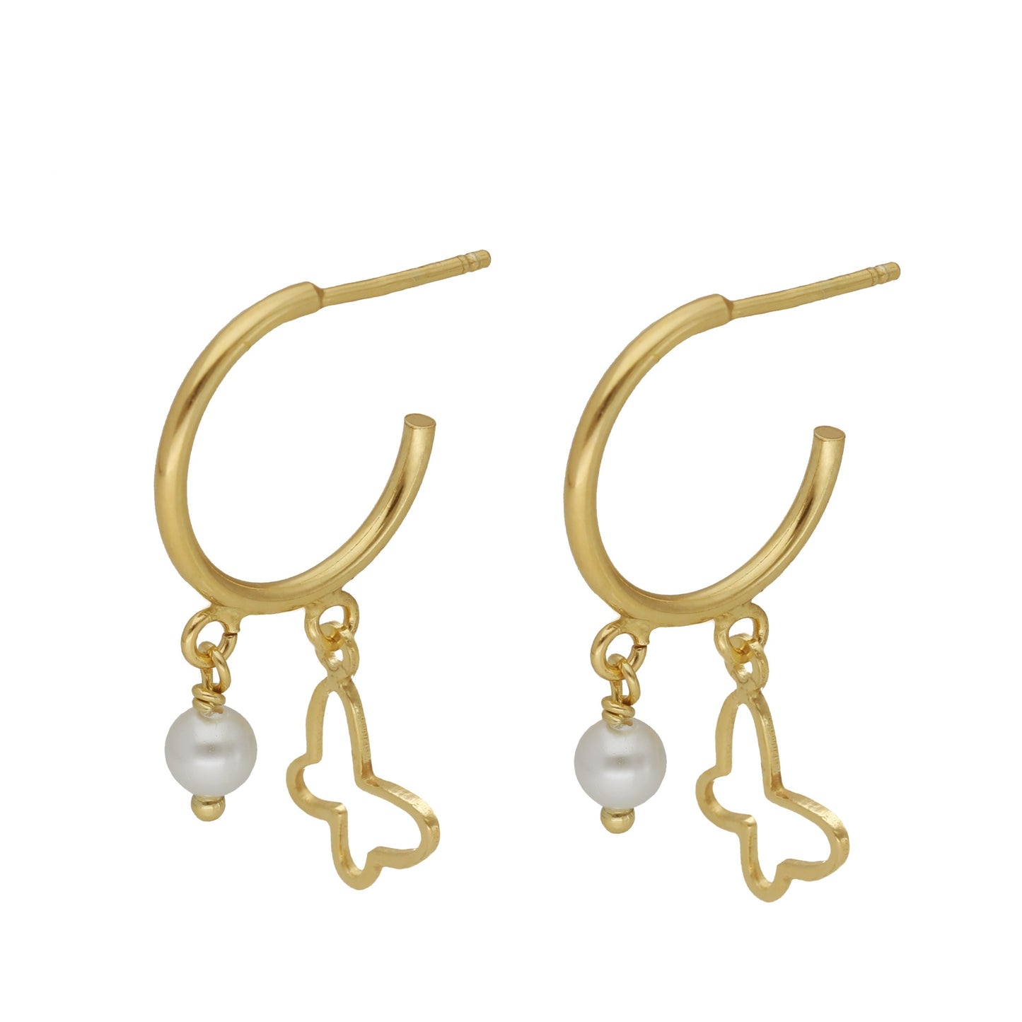 Pendientes aro Soulmate mariposa perla en Plata