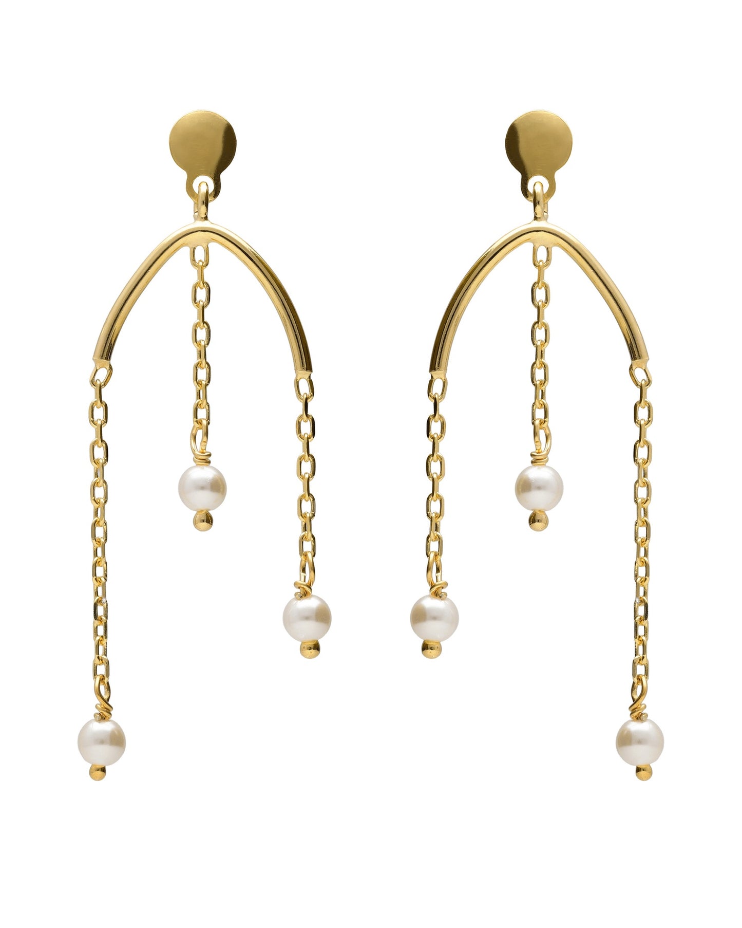 Pendientes largos Solene cadenas con perla en Plata baño Oro
