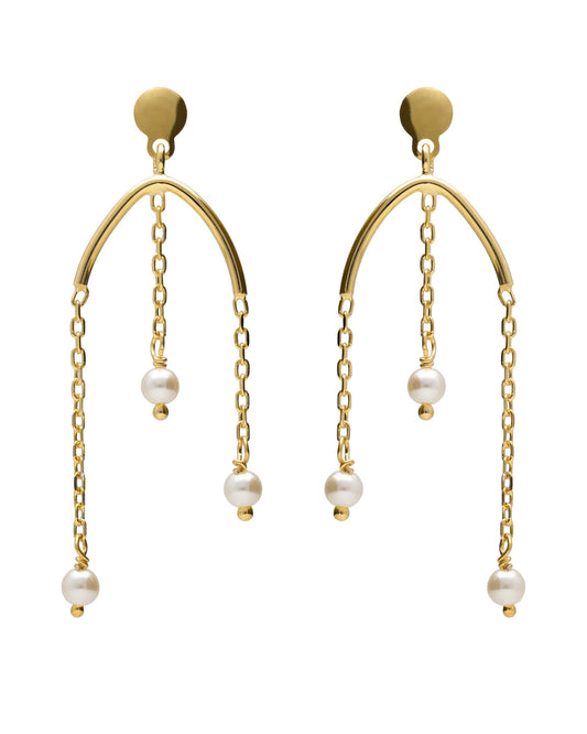 Pendientes largos Solene cadenas con perla en Plata baño Oro
