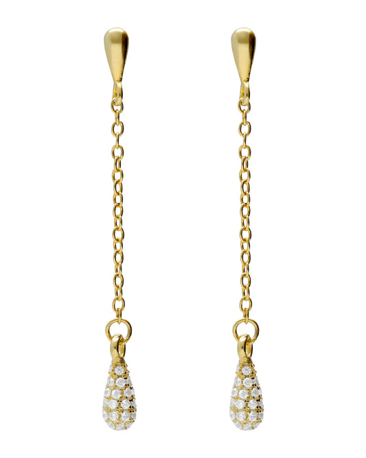 Pendientes largos Lux gota con circonita blanca en Plata