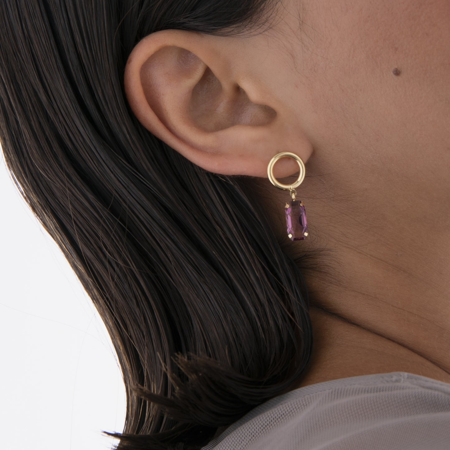 Pendientes cortos Inspire rectángulo cristal en Plata baño Oro