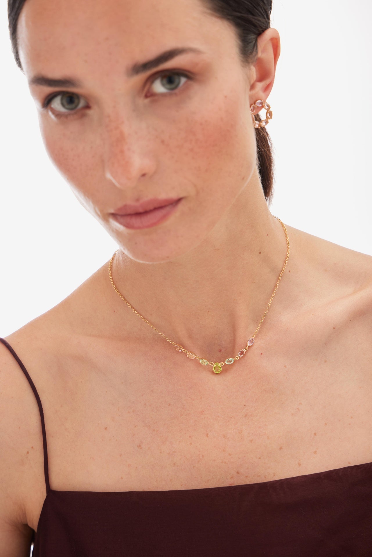 Gold plated sterling silver short necklace from Amalfi with multicolor crystal