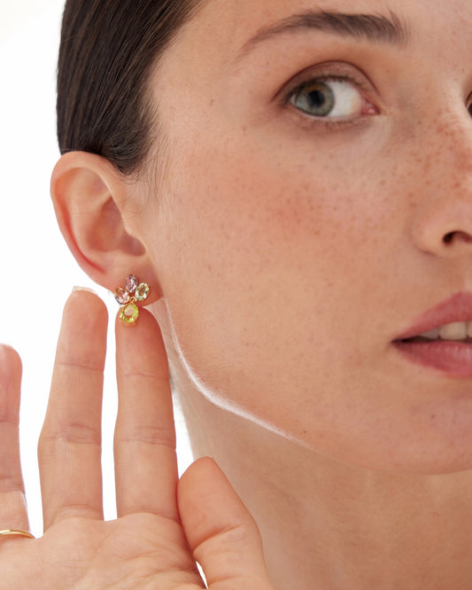 Pendientes cortos flor Amalfi con cristal en Plata baño Oro