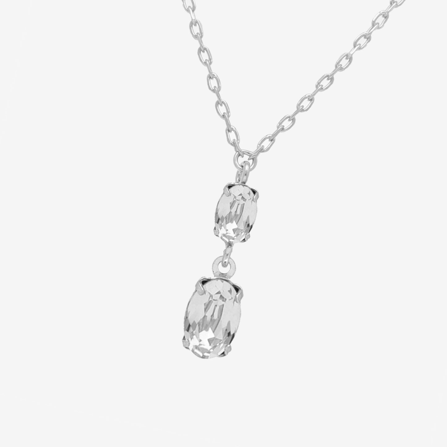 Collar corto Gemma oval cristal en Plata baño rodio