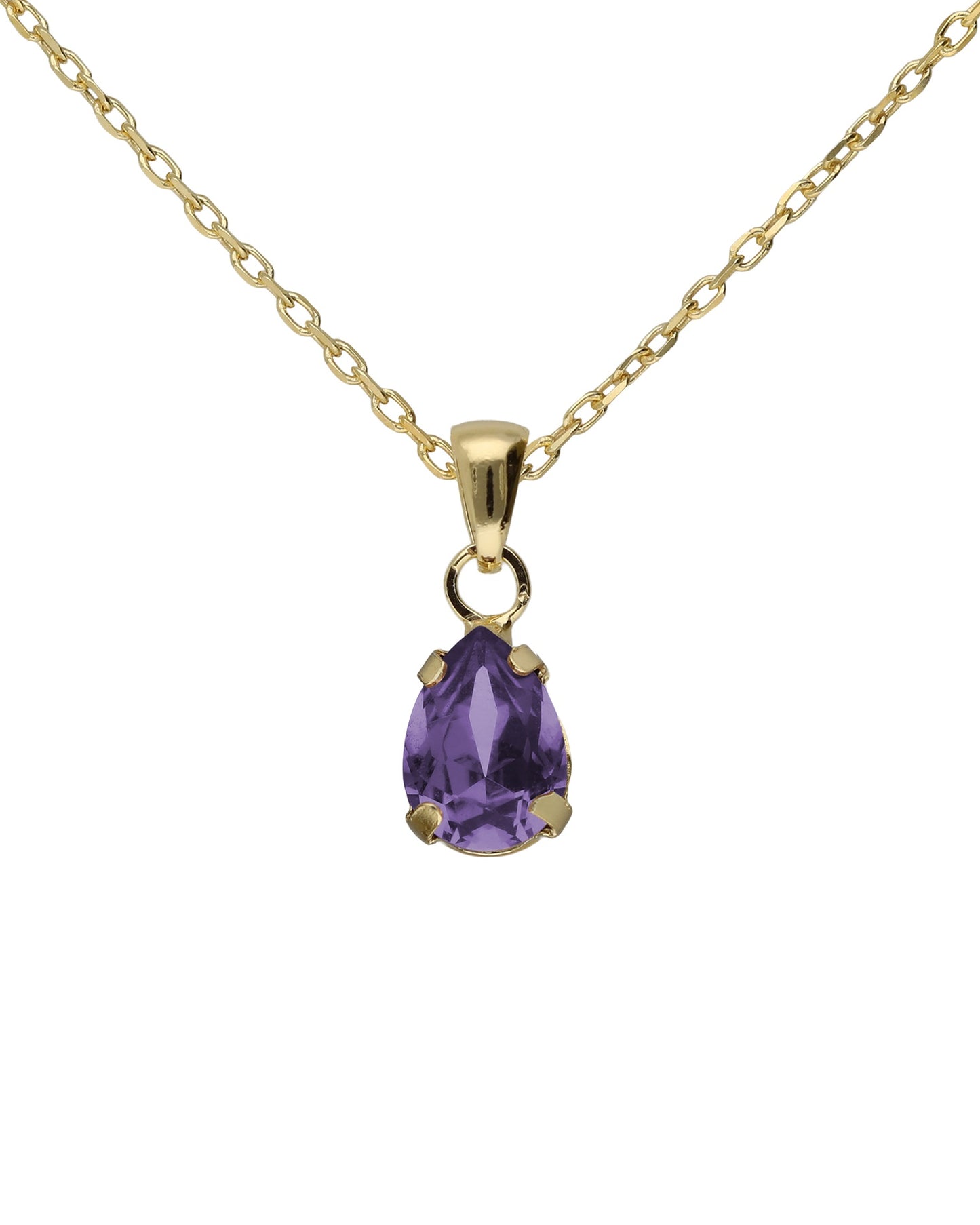 Collar corto lágrima Birthstone con cristal en Plata baño Oro
