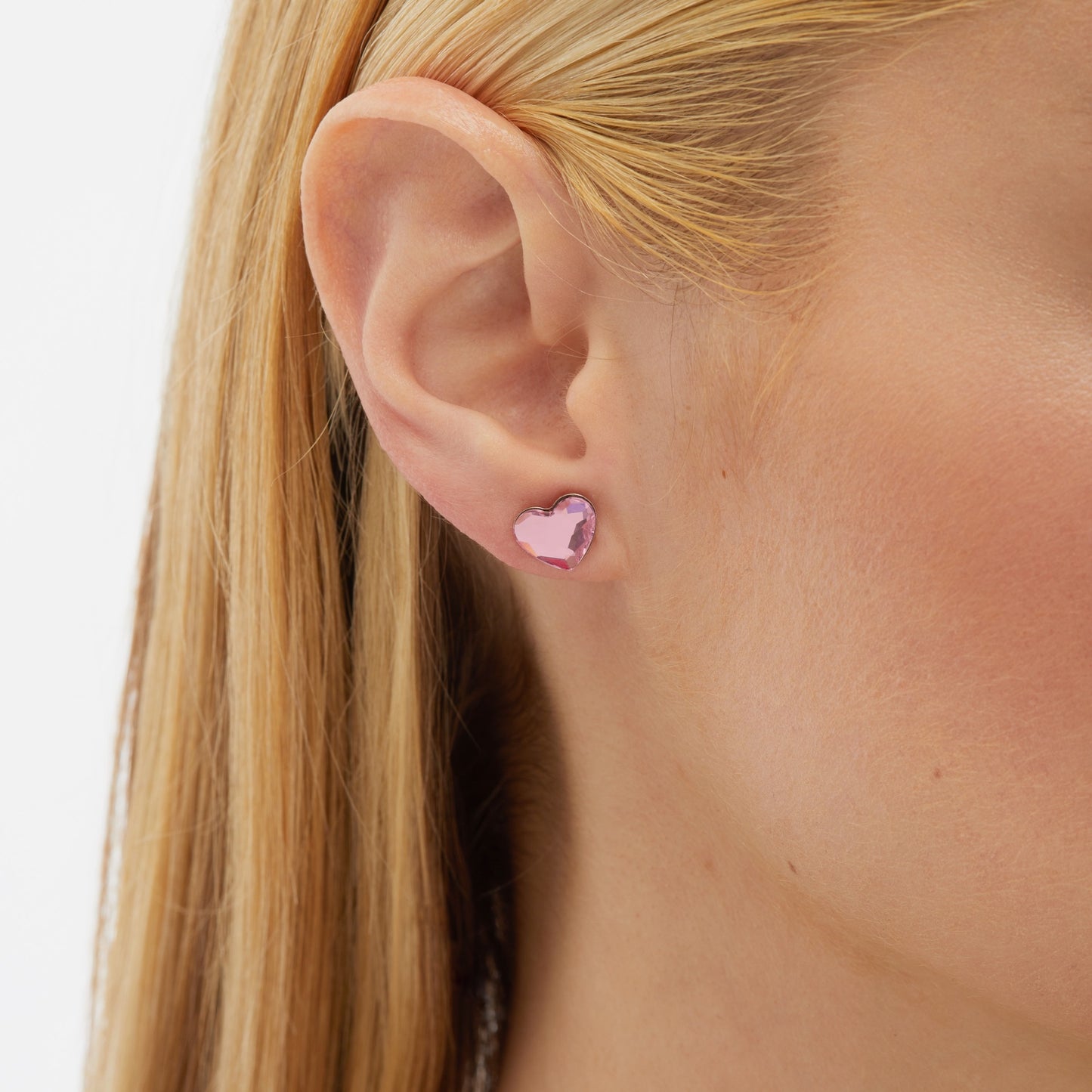 Pendientes botón Cuore corazón grande cristal en Plata baño rodio