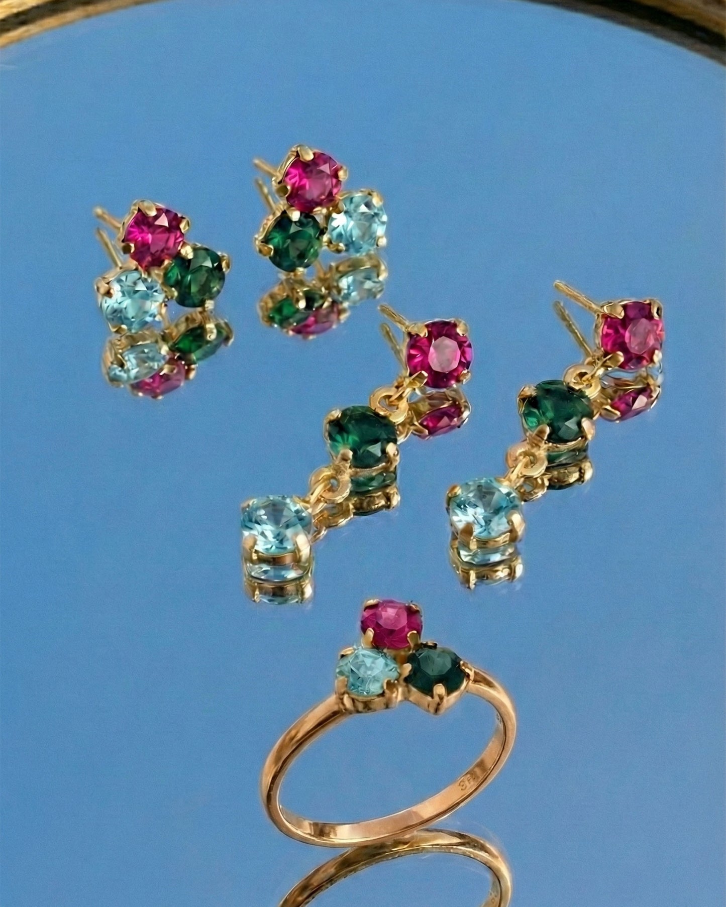 Anillo ajustable Azure con cristal multicolor en Plata baño Oro