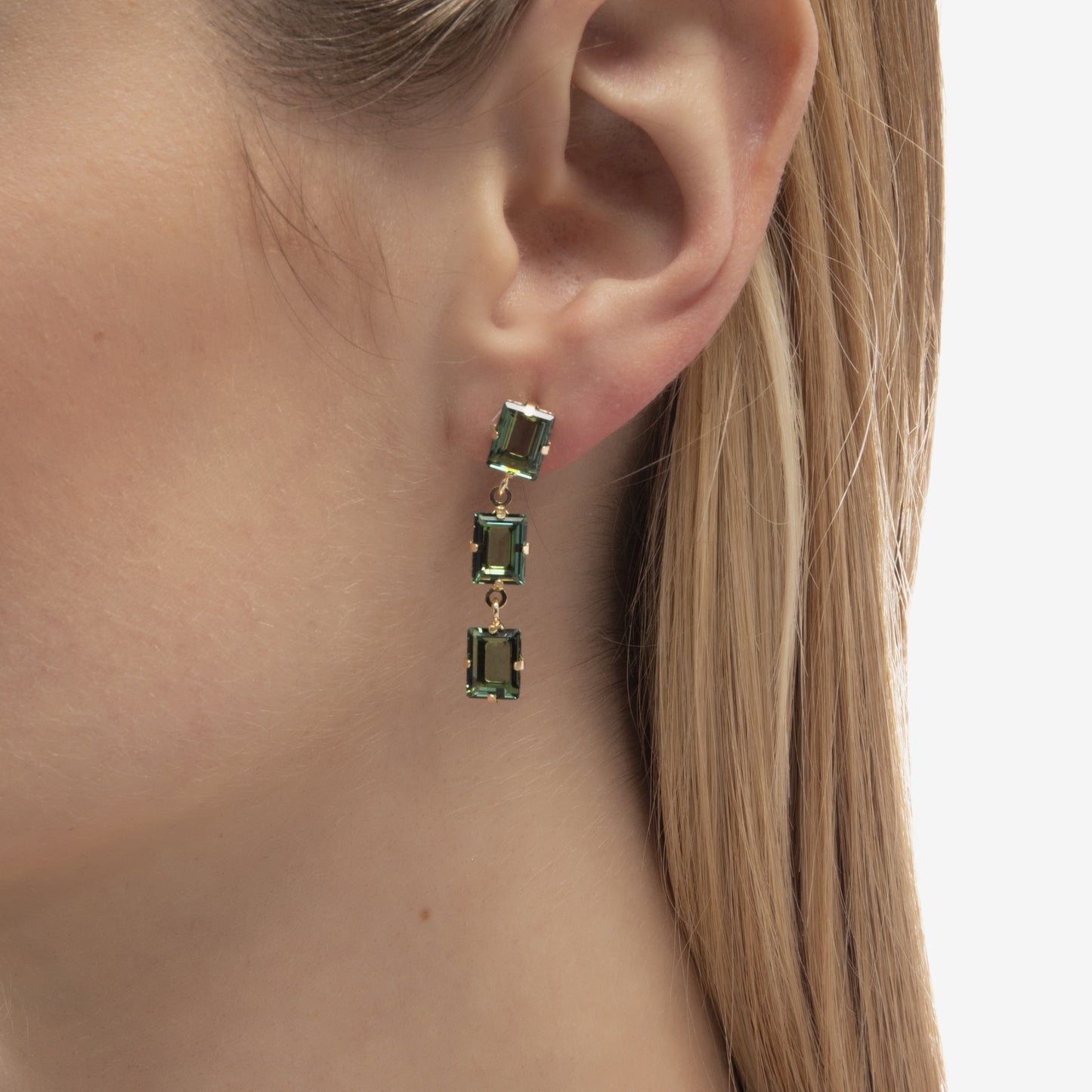 Pendientes largos Chiara rectángulo cristal en Plata baño Oro