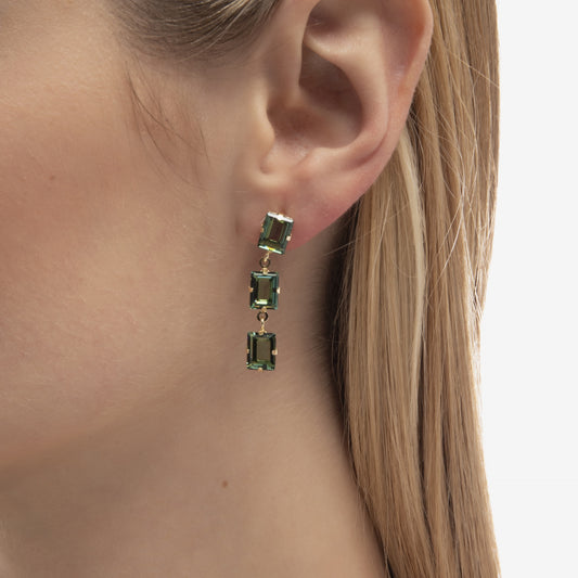 Pendientes largos Chiara rectángulo cristal en Plata baño Oro