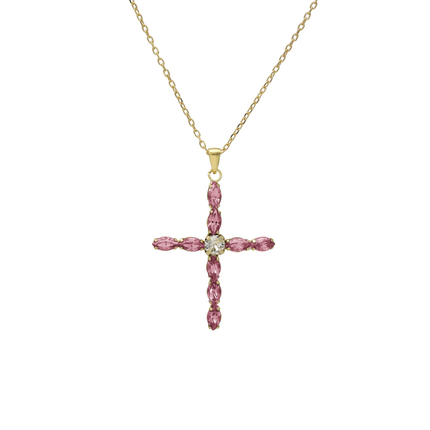 Collar corto Estaciones cruz cristal en Plata baño Oro