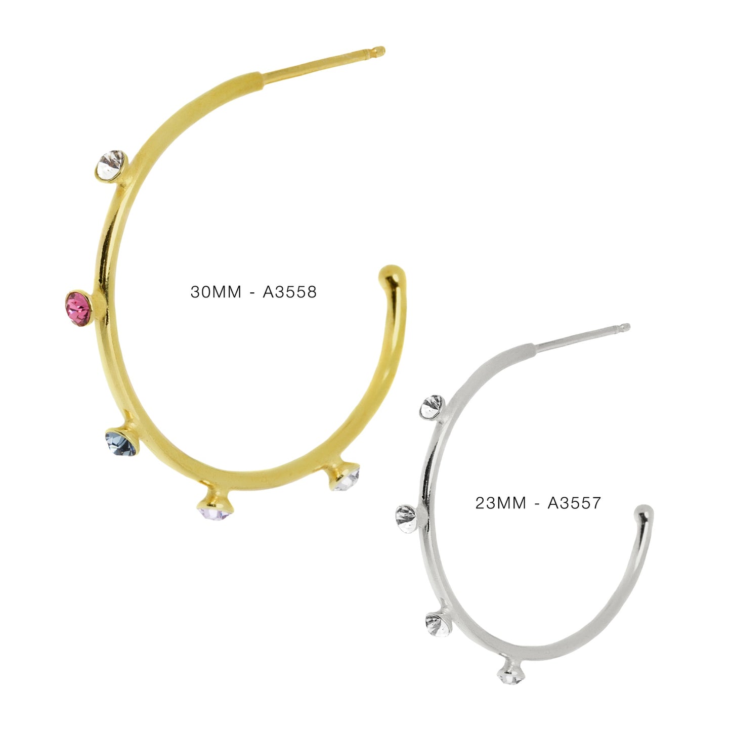 Pendientes aro Iris 30mm cristal en Plata baño rodio