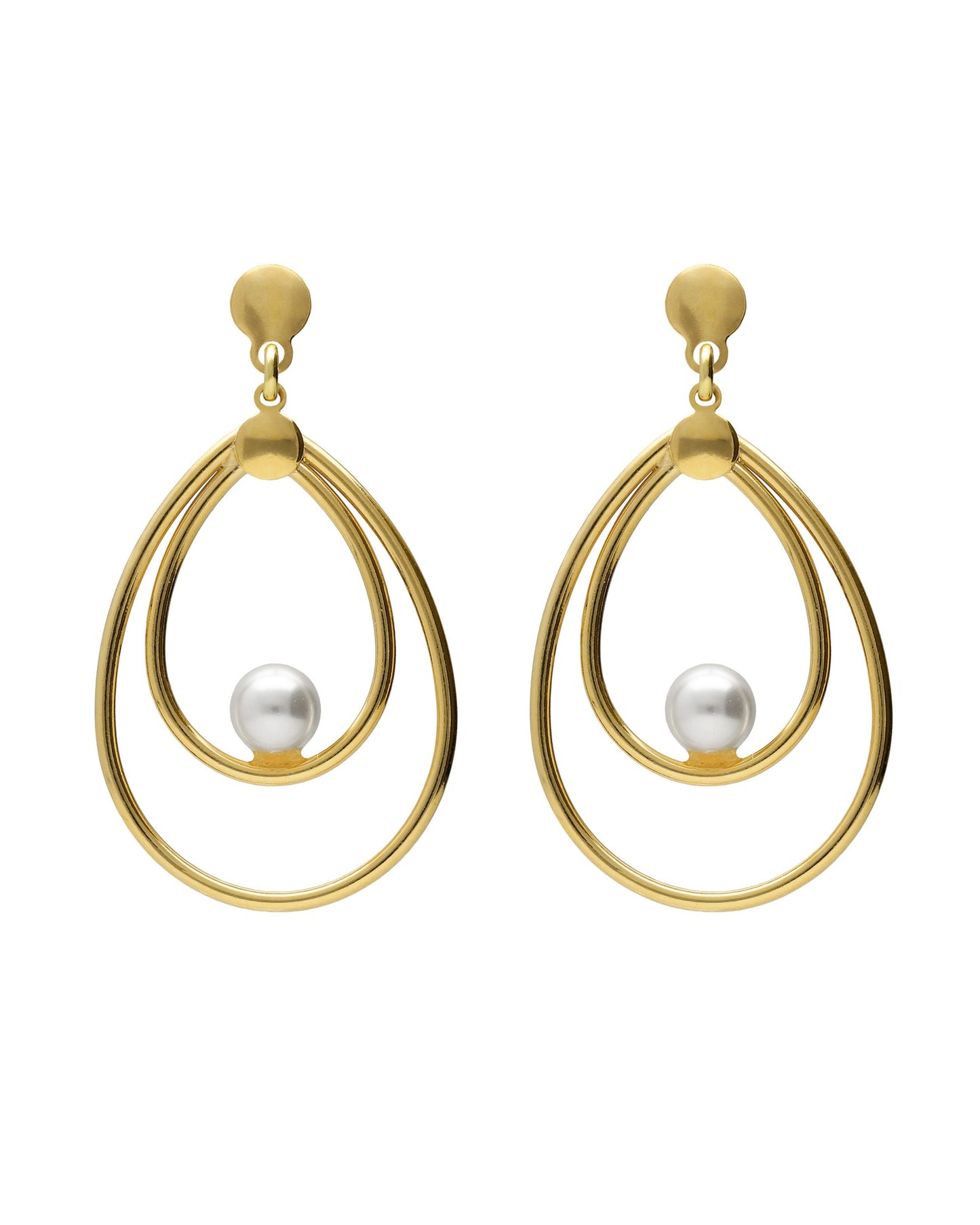 Pendientes largos Solene gota con perla en Plata baño Oro