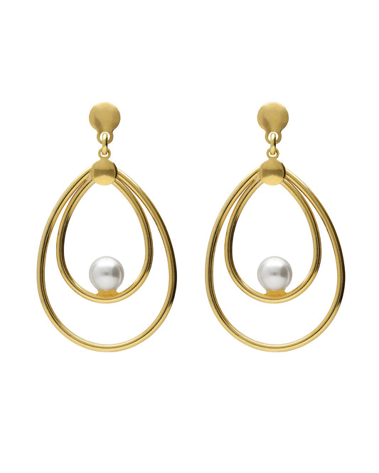 Pendientes largos Solene gota con perla en Plata baño Oro