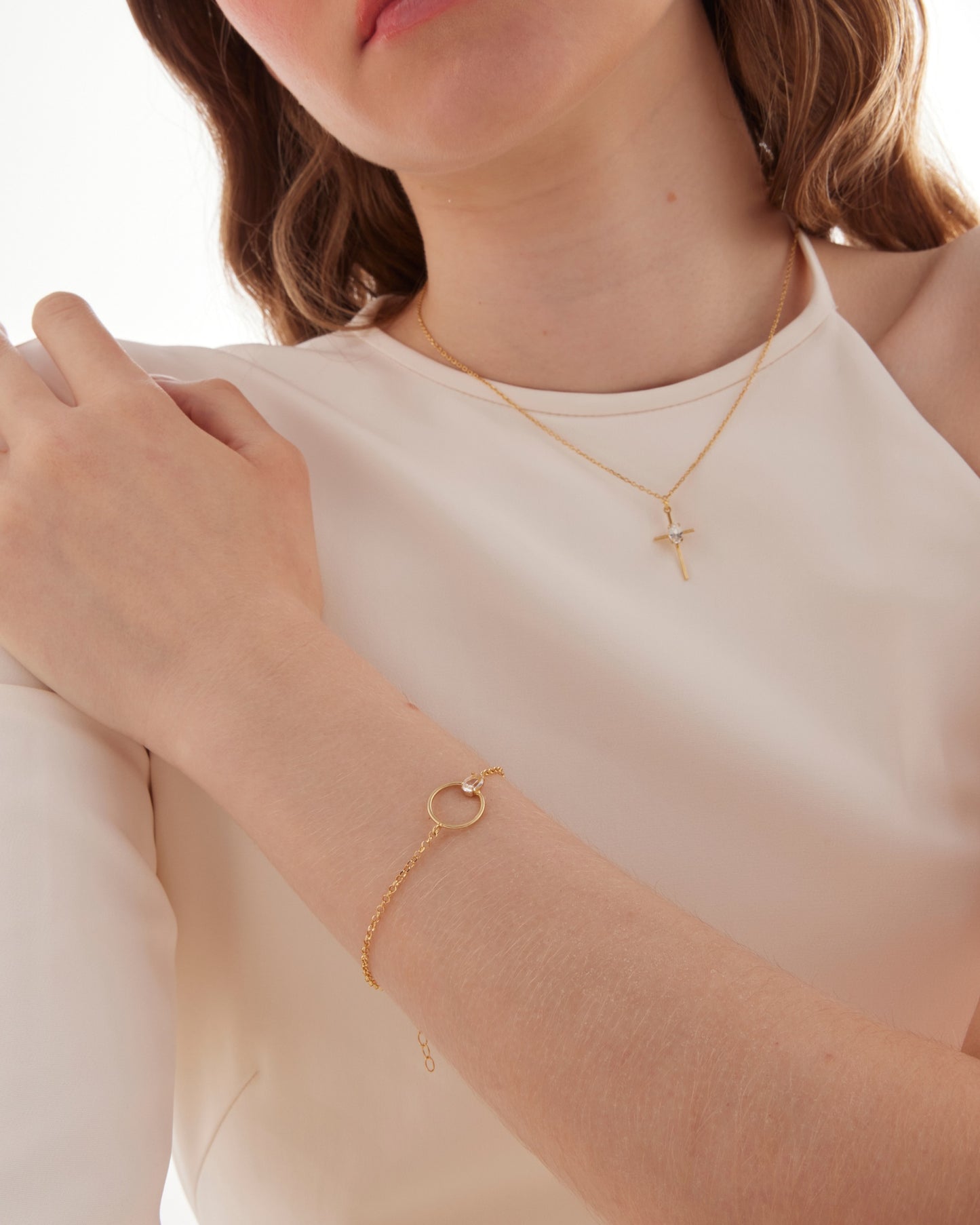 Pulsera oval y círculo Lieve con cristal blanco en Plata