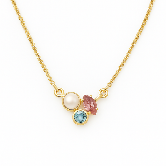 Collar corto Nina cristales y perla multicolor en Plata baño Oro
