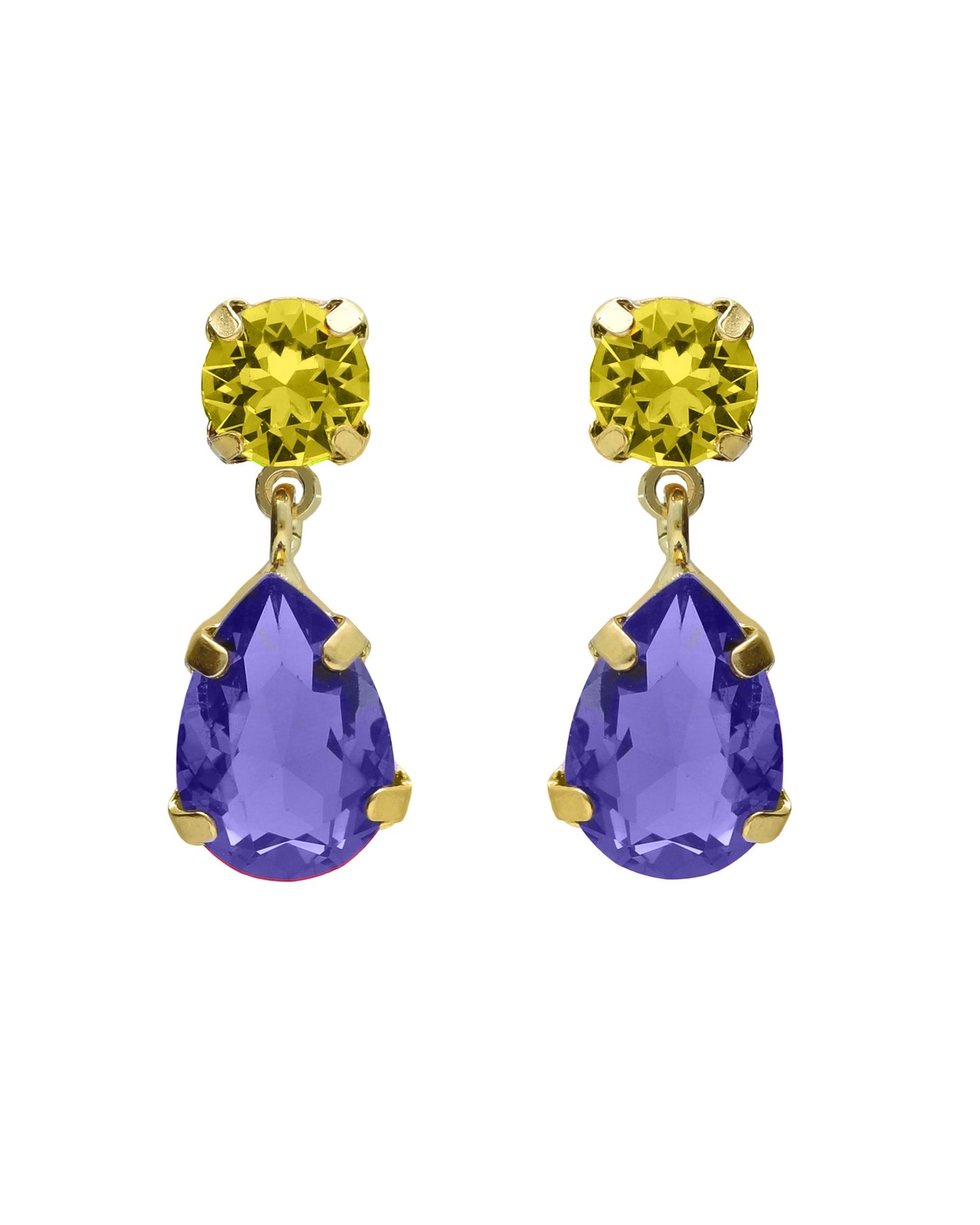 Pendientes cortos Fleur lágrima con cristal en Plata baño Oro