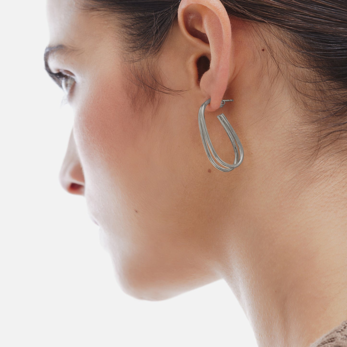 Pendientes aro Copenhagen bicolor gota en Plata
