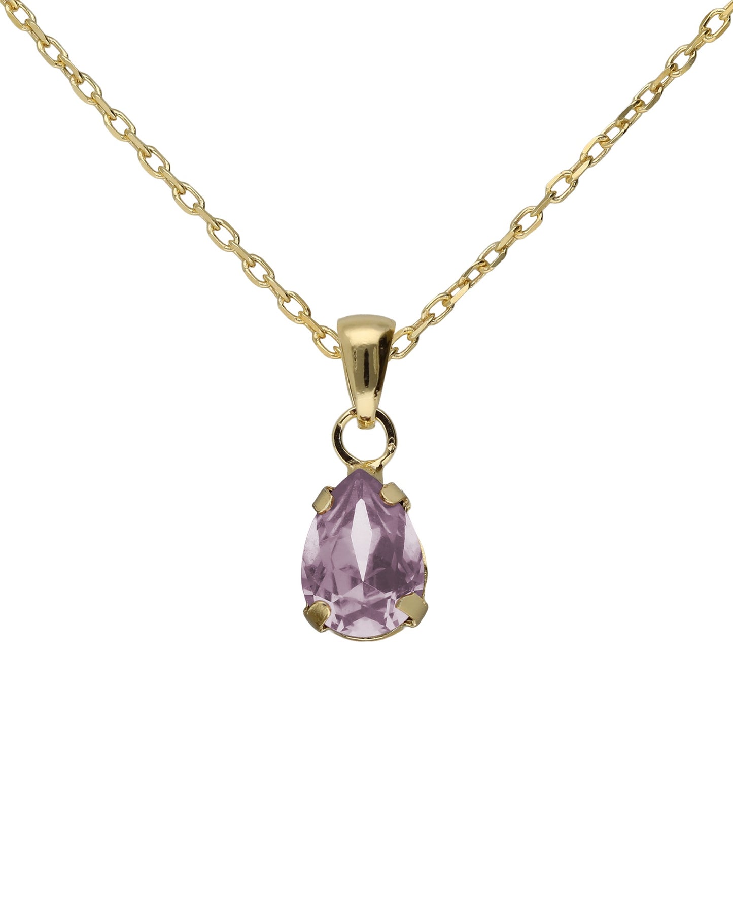 Collar corto lágrima Birthstone con cristal en Plata baño Oro