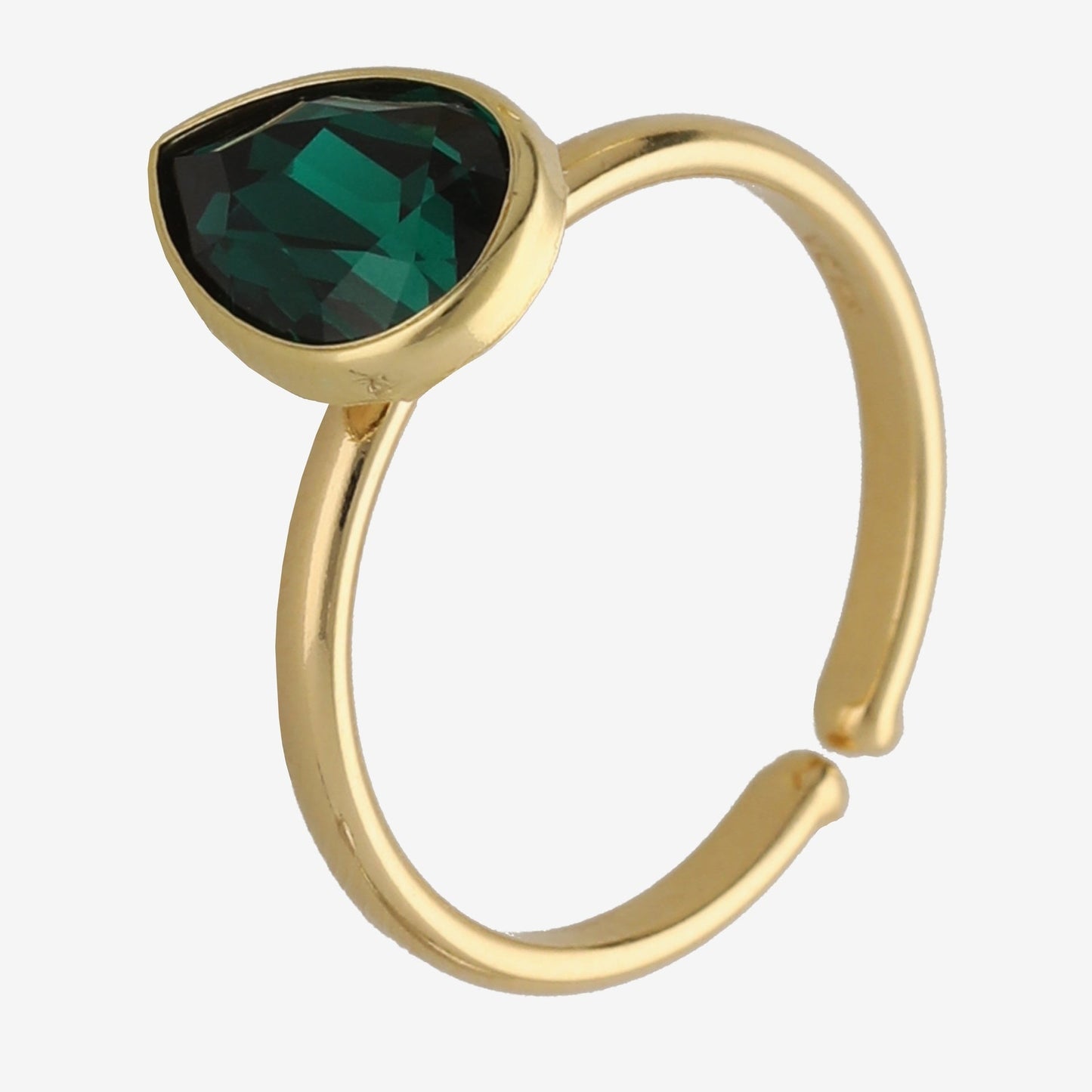Anillo ajustable Fullness lágrima cristal verde en Plata baño Oro