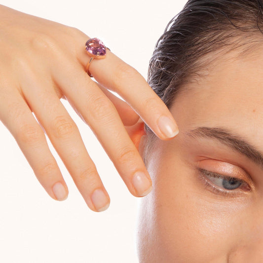 Anillo ajustable Blooming lágrima cristal en Plata baño Oro Rosa