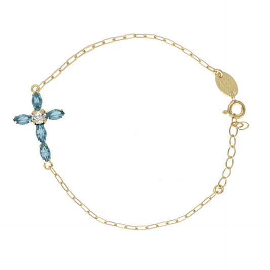 Pulsera Estaciones cruz cristal en Plata baño Oro