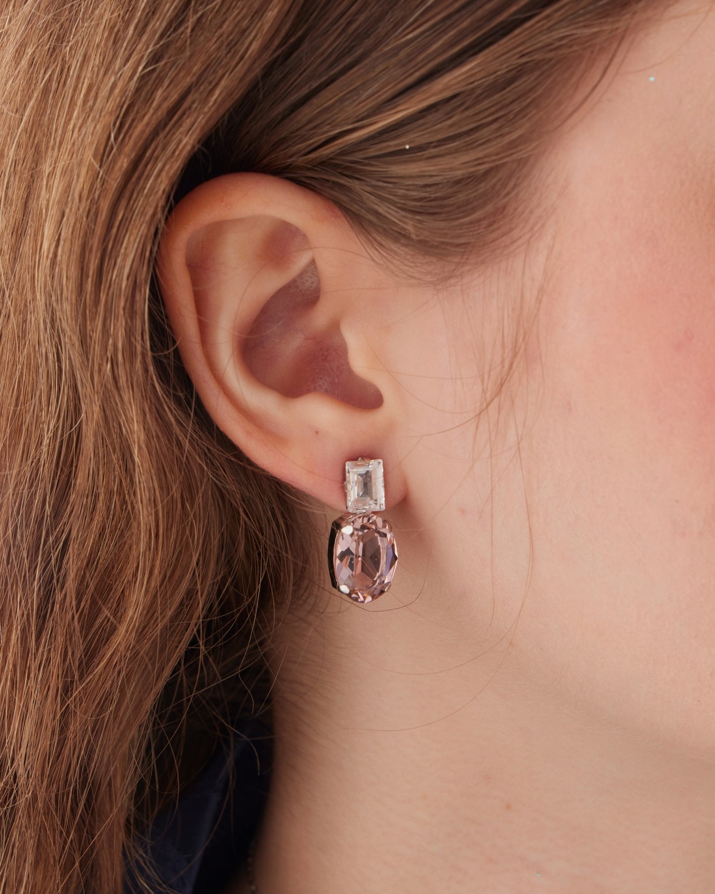 Pendientes cortos oval Ombra con cristal en Plata baño Rodio