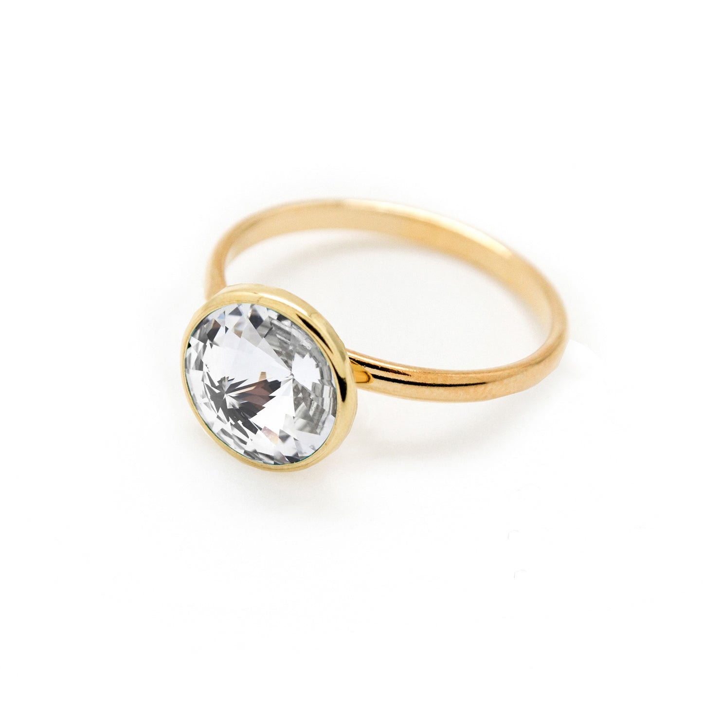 Anillo ajustable Basic 9mm círculo cristal en Plata baño Oro