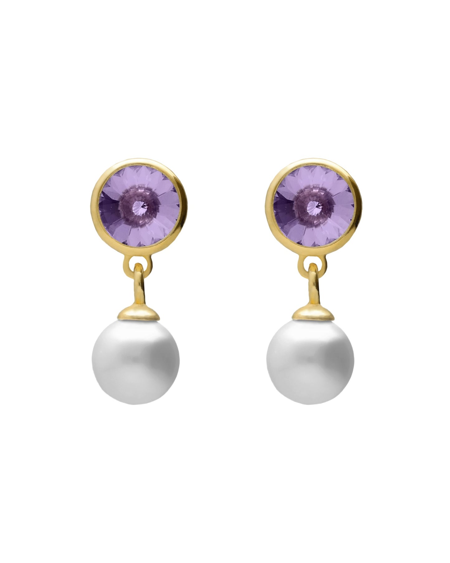 Pendientes cortos Solene con perla y cristal en Plata baño Oro