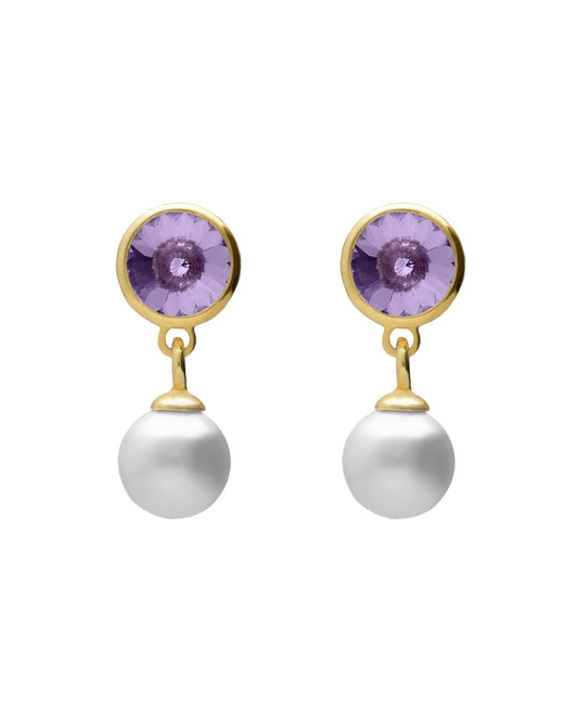 Pendientes cortos Solene con perla y cristal en Plata baño Oro