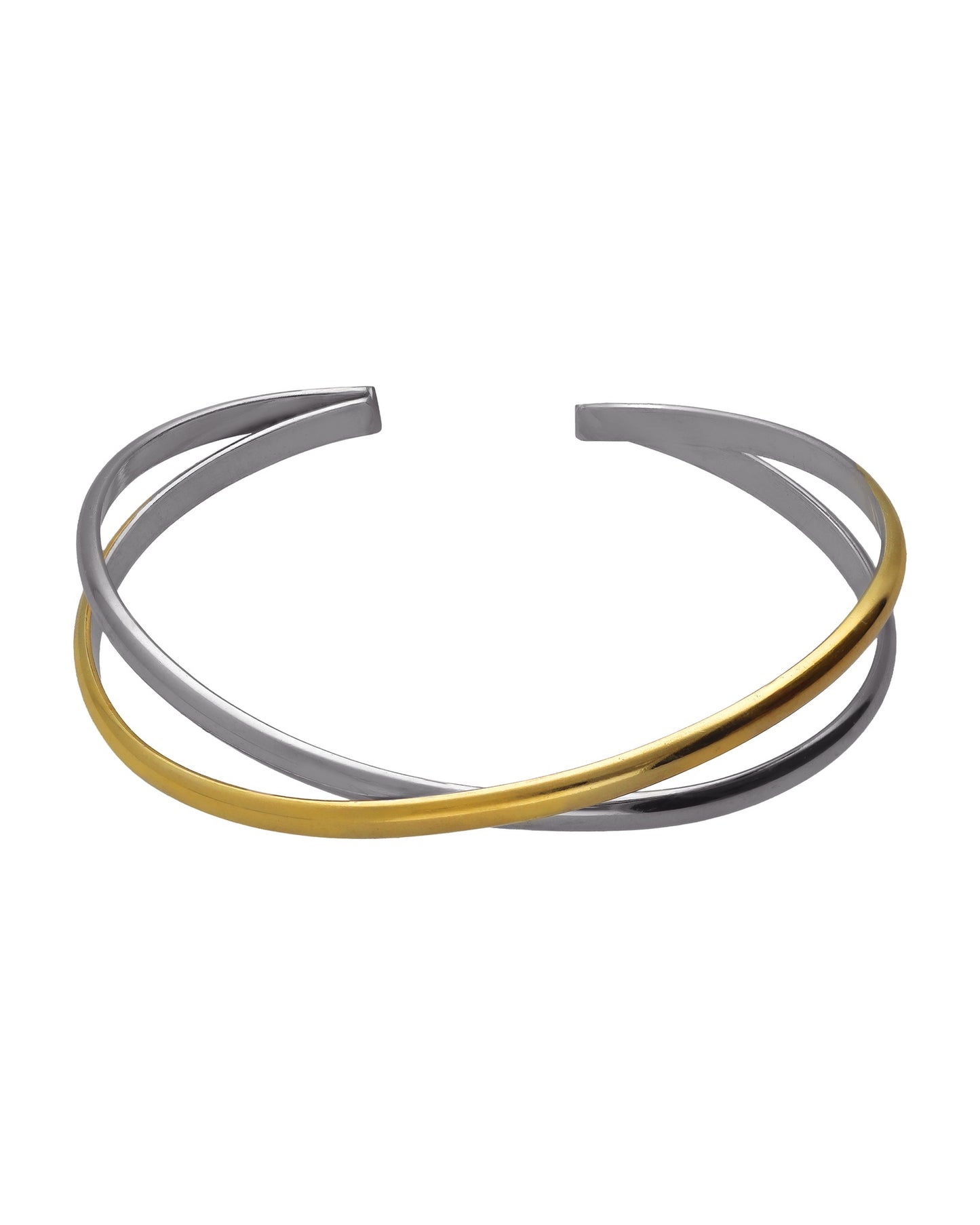 Brazalete bicolor cruzado Nivola en Plata baño Oro y Rodio