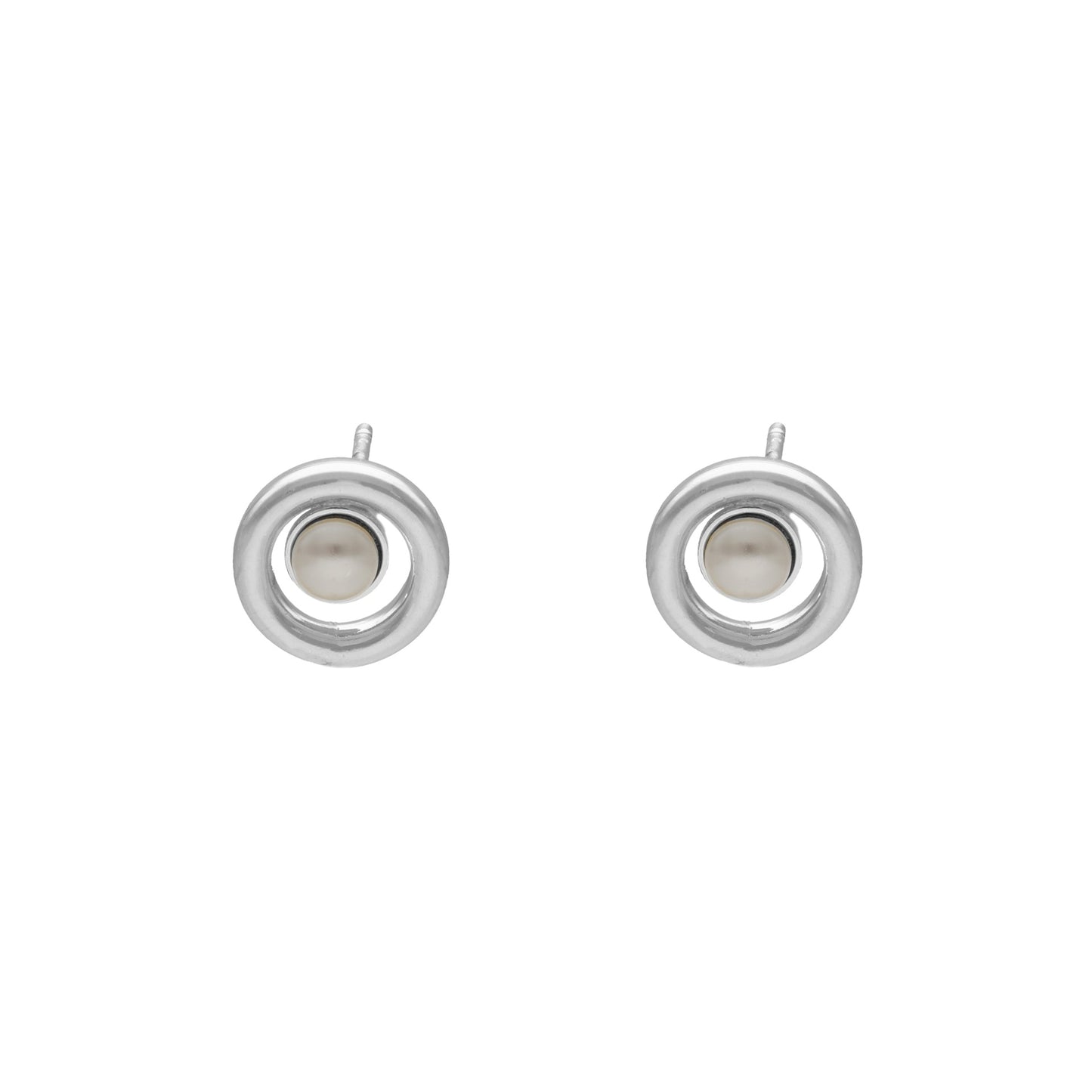 Pendientes botón Perlite círculo perla en Plata