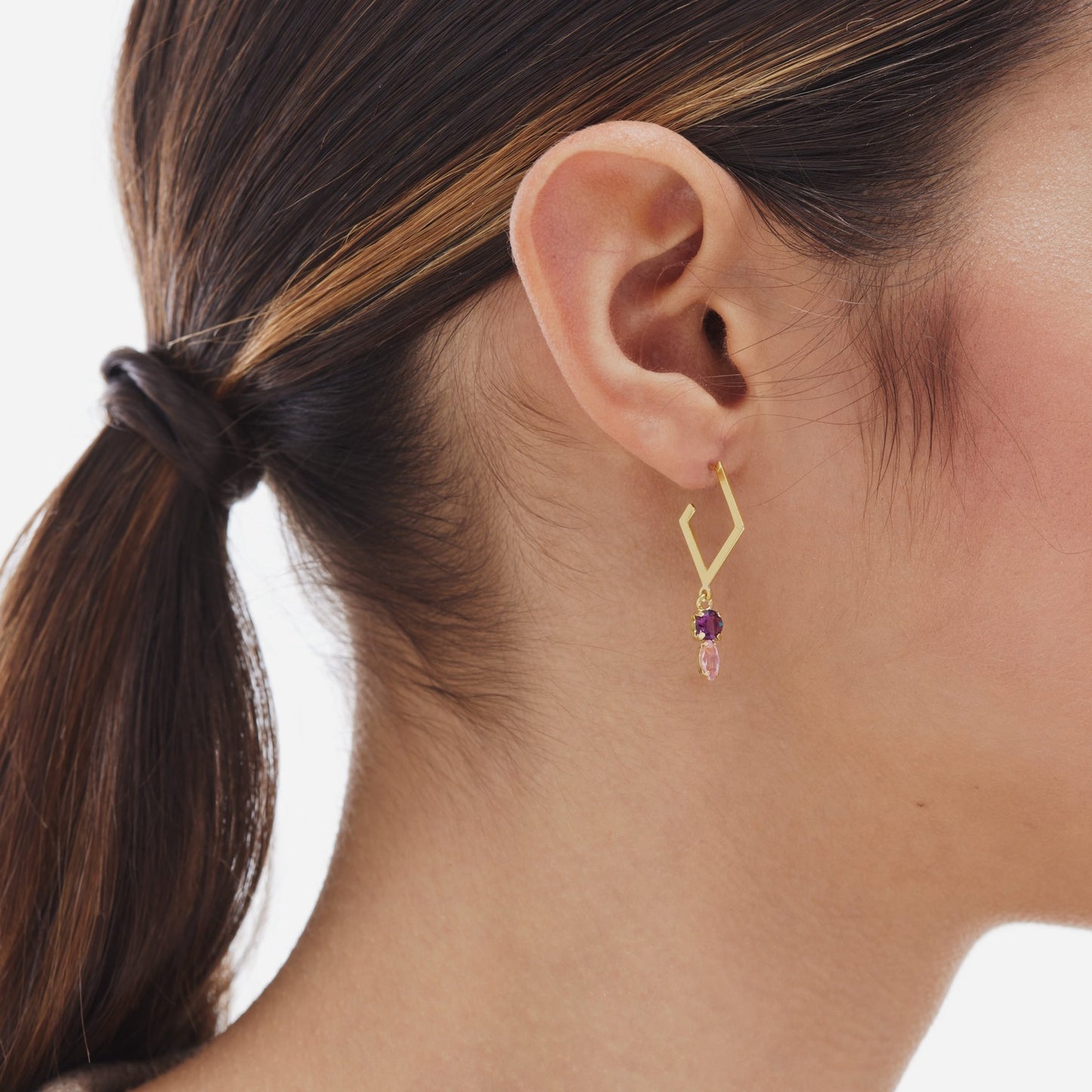 Pendientes aro Paris rombo cristal en Plata baño Oro