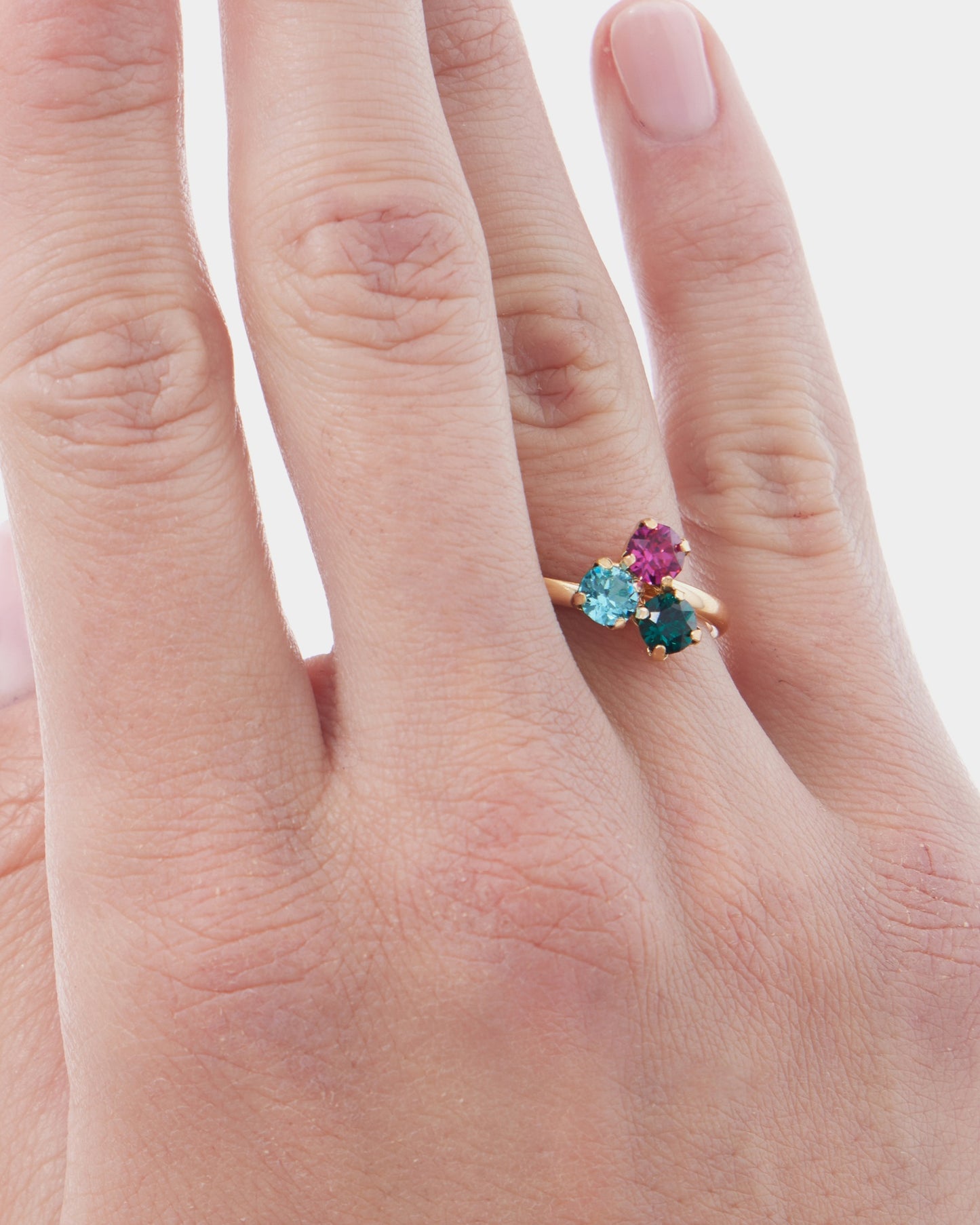 Anillo ajustable Azure con cristal multicolor en Plata baño Oro